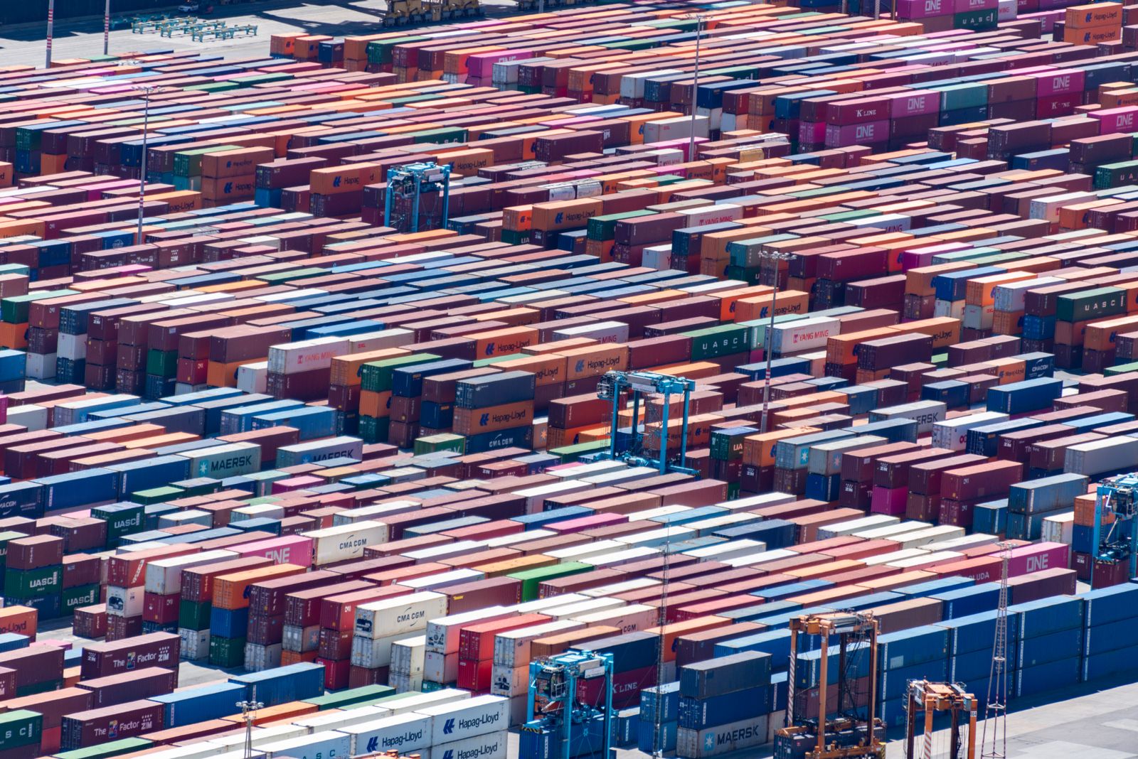 Shipping containers and cranes at a port